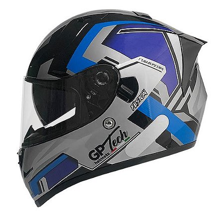 Capacete GP Tech V128 Fusion Brilhante Preto e Azul