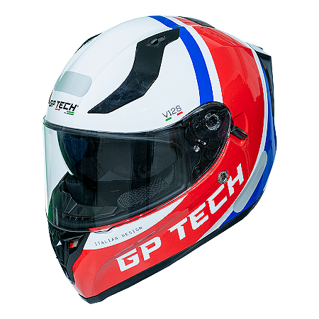 Capacete GP Tech V128 Start Branco Vermelho Azul 60