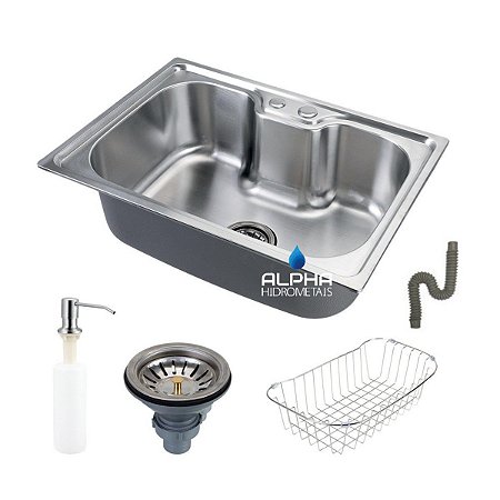 Cuba Para Cozinha Gourmet Pia Aço Inox com Acessórios 60x42cm Alpha