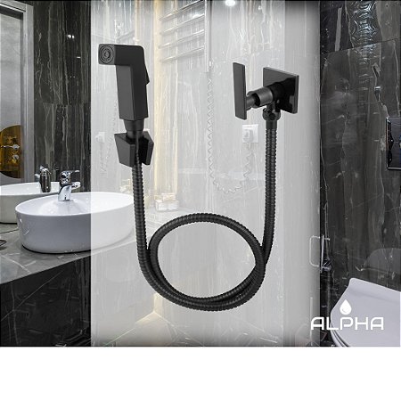 Ducha Higiênica Preta Banheiro Acabamento C-73 Quadrado