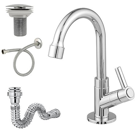 Kit Torneira Lavatório Banheiro Válvula Click Sifão Flexível CR