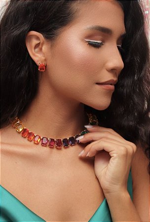 Conjunto Chocker Pedras Coloridas