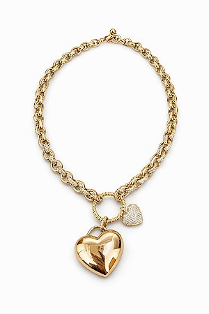 Colar Coração Elo Português Liso e Cravejado