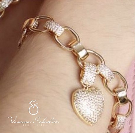 Pulseira Coração Cravejada