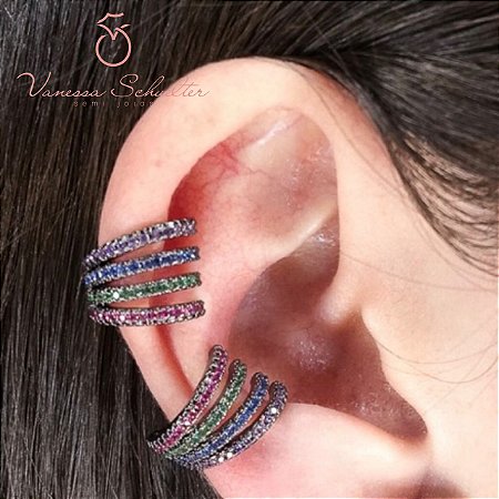 Piercing Fake Duplo Colorido Cravejado