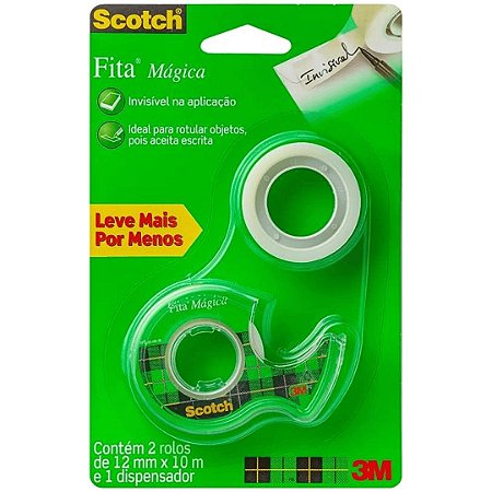 Fita Mágica 3M -  2 Rolos e 1 Dispensador, 12mm x 10M