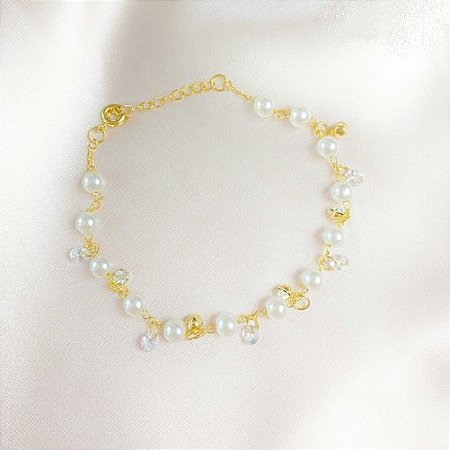 Pulseira pérola e ponto de luz - Dourada!