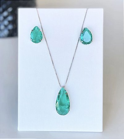 Conjunto gota verde - Dourado ou Prata!