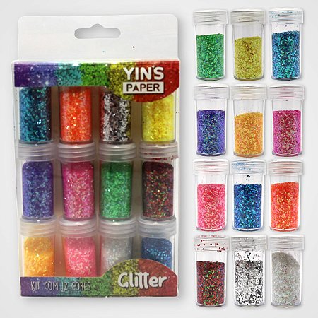 Kit Glitter Neon Yin's Paper com 12 Cores