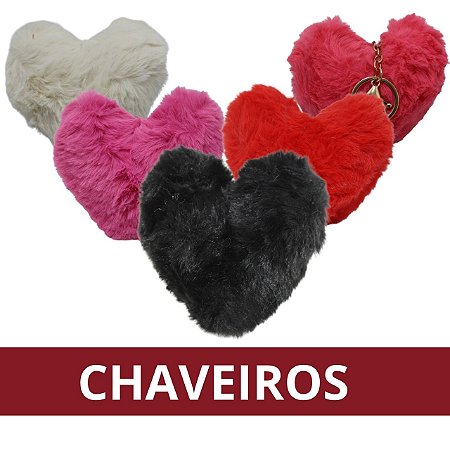 Chaveiro Formato de Coração Pelúcia