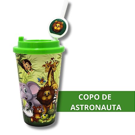 Copo de Plástico com Canudo e Bico com Estampa de Safari
