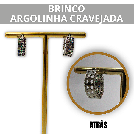 Brinco Argola Cravejada - Dourado e Prata
