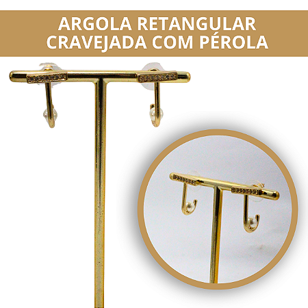 Brinco Argola Retangular Cravejada - Dourado e Prata
