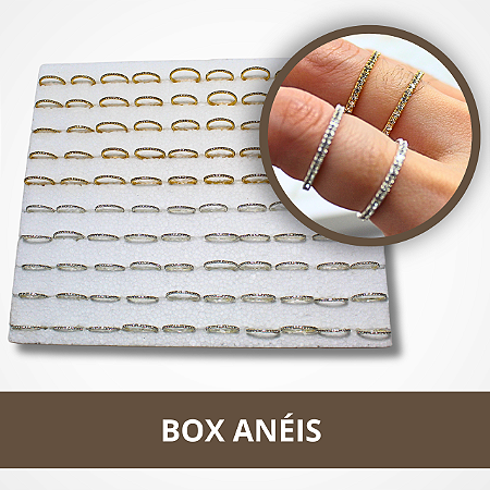 Box com 50 Anéis Dourado e Prata - Tamanhos Sortidos