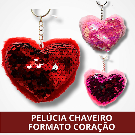 Chaveiro de Coração de Pelúcia com Lantejoulas - Colorido