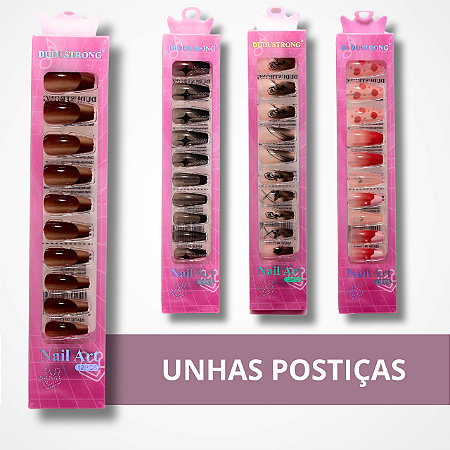 Pacote com 12 Unhas Postiças Decorada - Colorido