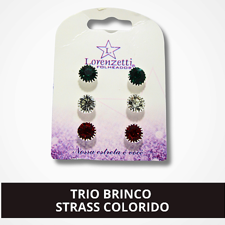 3 Pares de Brinco de Strass Pequenos - Coloridos