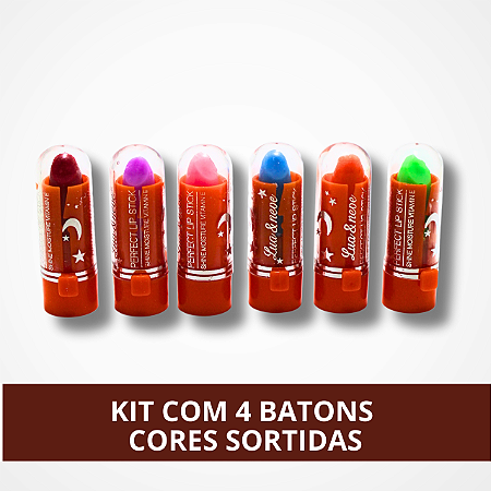 4 Mini Batons Bastão Lip Stick - Colorido