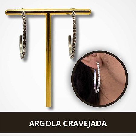 Brincos Argolas Cravejadas - Dourado e Prata