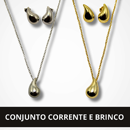 Conjunto Colar com Pingente e Brinco Formato de Gotas