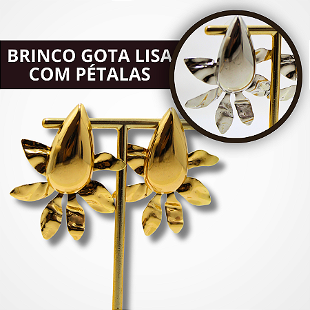 Brincos de Gotas com Pétalas - Dourado e Prata