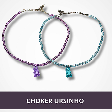 Colar Choker de Ursinho - Verde e Roxo