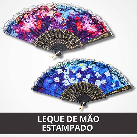 Leque de Mão Estampado de Tecido - Envios Sortidos