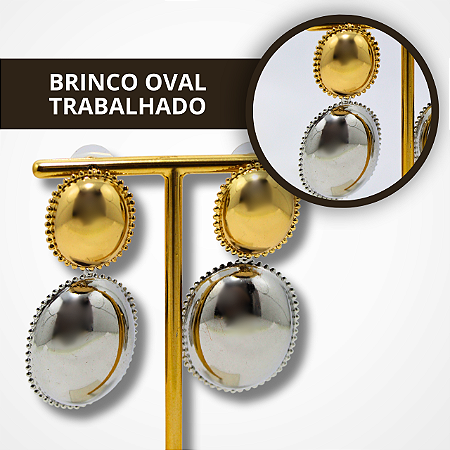 Brincos Redondo Trabalhado Duplo - Dourado e Prata