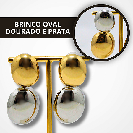 Brincos Oval Duplo - Dourado e Prata