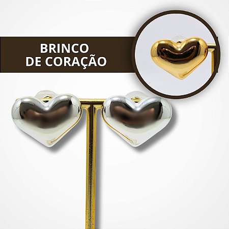 Brinco em Formato de Coração - Dourado e Prata