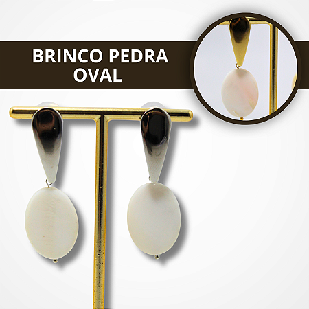 Brinco de Pedra Oval - Dourado e Prata