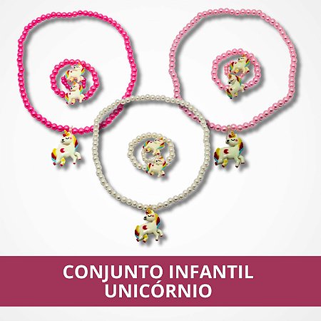 Pulseira e Colar Infantil de Unicórnio - Cores Variadas