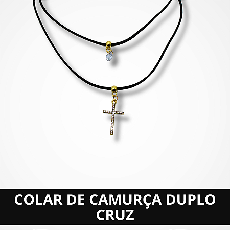 Colar de Camurça Duplo Cruz