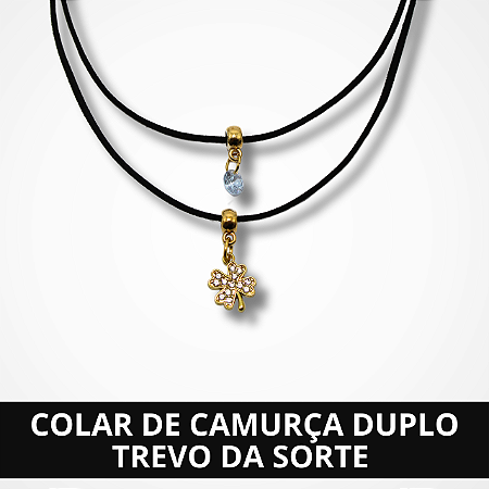 Colar de Camurça Duplo Trevo da Sorte
