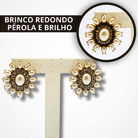 Brinco Redondo Pérola e Brilho