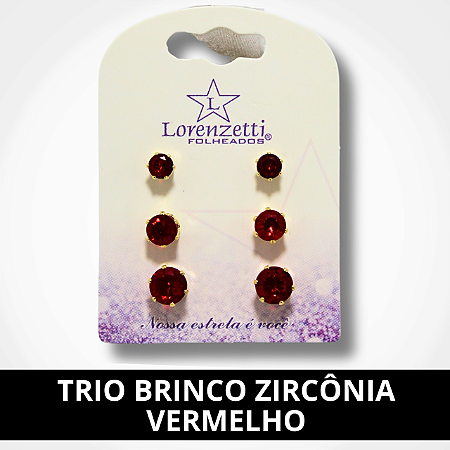 Trio Brinco Zircônia Vermelho