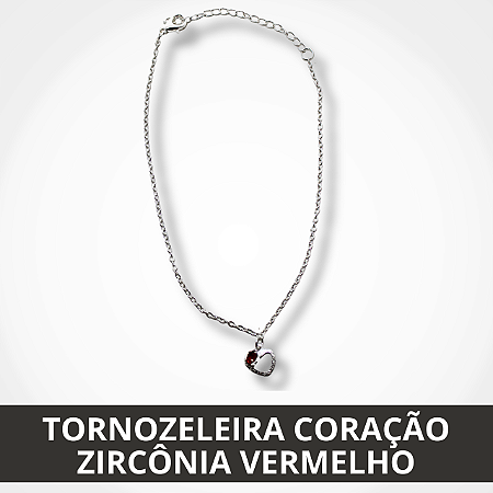 Tornozeleira Coração com Zircônia Vermelho
