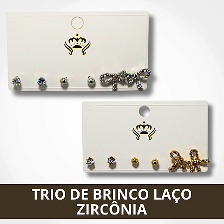 Trio de Brinco Laço Zircônia