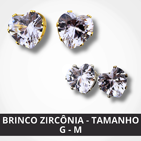 Brinco Zircônia Coração - Tamanho G - M