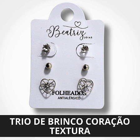 Trio de Brinco Coração Texturas