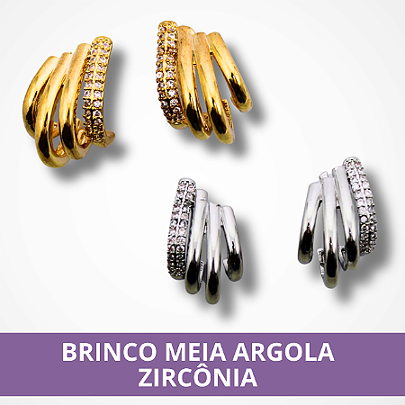 Brinco Meia Argola Zircônia
