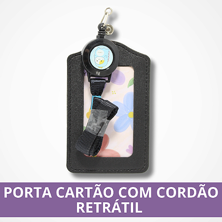 Porta Cartão com Cordão Retrátil - Preto