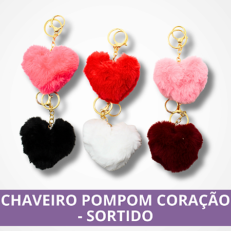Chaveiro Pompom Coração - Sortido