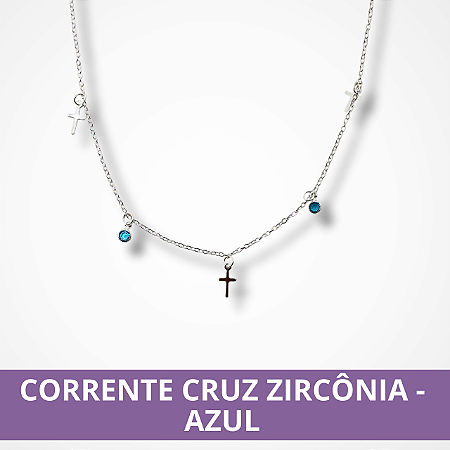 Corrente Cruz Zircônia Azul