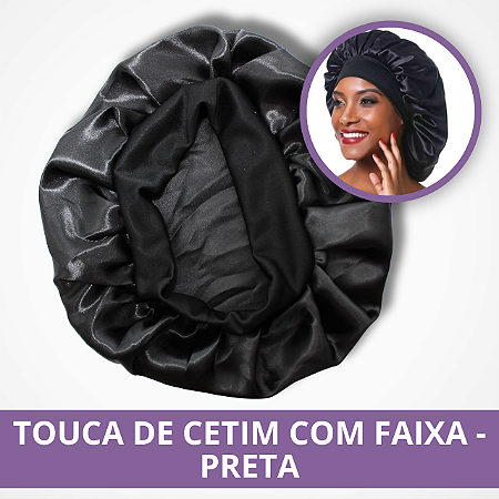 Touca de Cetim com Faixa - Preto