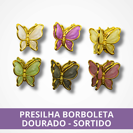 Presilha Borboleta Dourado - Sortido