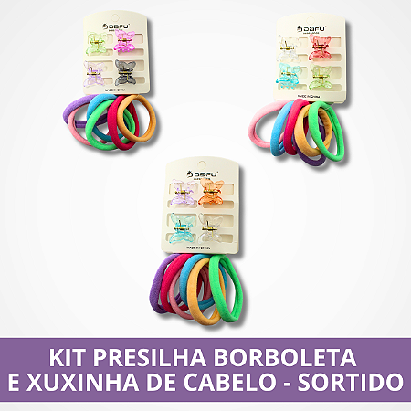Kit Presilha Borboleta e Xuxinha de Cabelo - Sortido