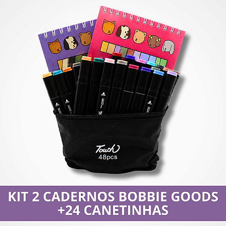 Kit 2 Cadernos Bobbie Goods + 24 Canetinhas
