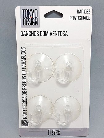 Ganchos De Plástico Com Ventosa 4 Unid - Tokyo Design