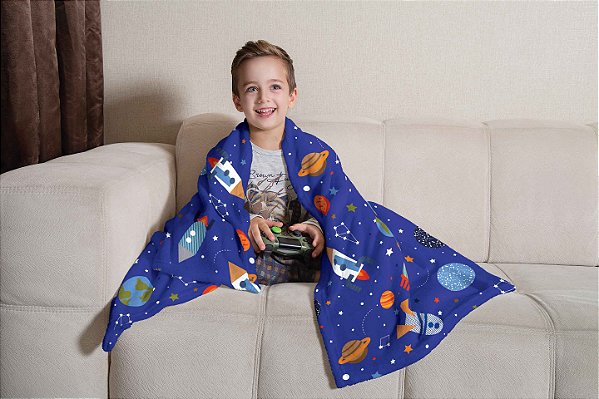 Manta Fleece Infantil Sofá Espaço Divertido Lepper 1,25 x 1,50 m
